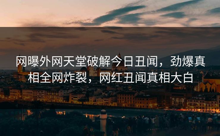 网曝外网天堂破解今日丑闻，劲爆真相全网炸裂，网红丑闻真相大白